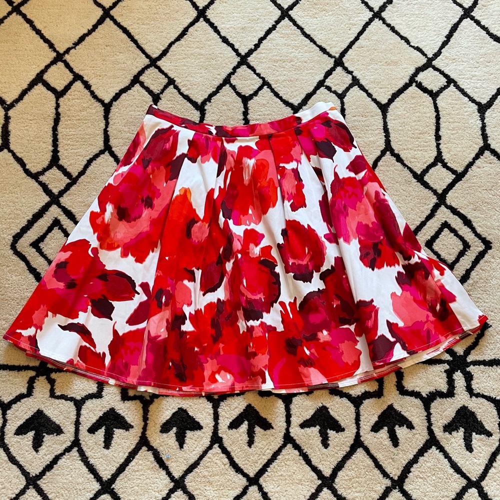 Boston Proper Floral Red Pink Pleated Skirt Size 6